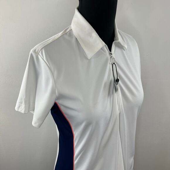 Greg Norman Play Dry White Quarter-Zip Short Sleeve Polo Shirt Side Stripe M - Picture 4 of 9